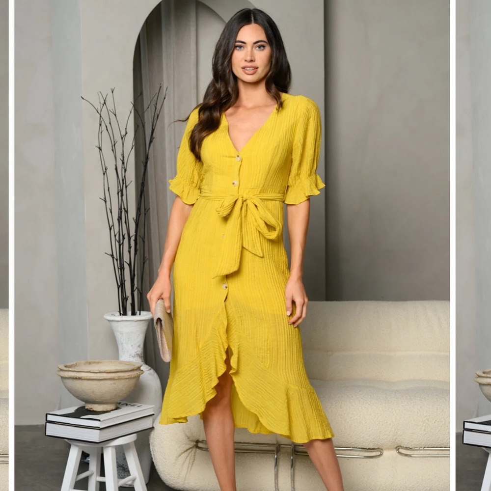 NEW the clothing company mustard dress midi ruffle asymmetric bottoms S;M;L